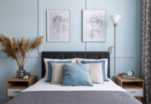 Голубая спальня: идеи оформления, подходящие стили и 110 фото